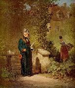 Carl Spitzweg Zeitungsleser im Garten oil painting